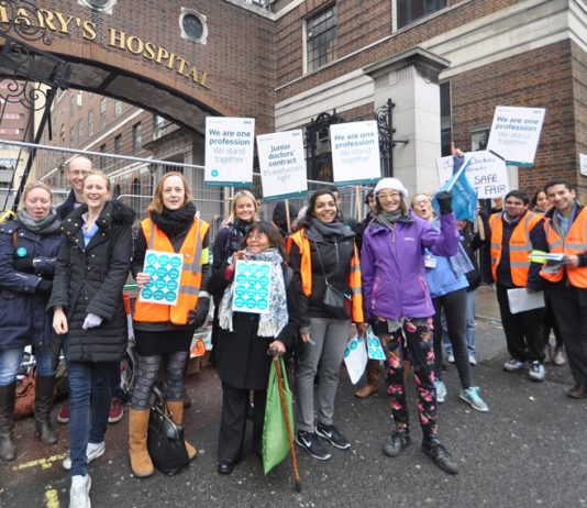 Striking junior doctors on the picket line at St Mary’s Hospital in Paddington on March 10th