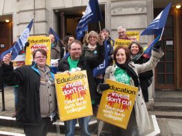 Nut members  fighting against government cuts to Sixth Form Colleges