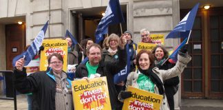 Nut members  fighting against government cuts to Sixth Form Colleges