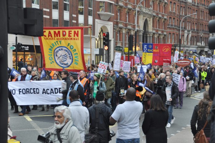 Over 5,000 teachers turned out for the emergency ‘No forced academies’ demonstration in central London on Wednesday night