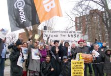 Traditional Indian Dhol drum beat to the rhythm of the 50-strong picket’s chants of ‘Hands off Charlie Chaplin Ward! Save Ealing Hospital!’