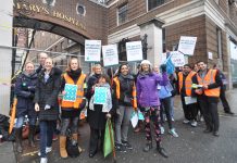 Junior doctors on the picket line at St Mary’s Hospital in Paddingdon on 10th March – they have now stepped up their struggle