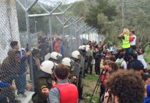 Refugees in the Moria camp are in a prison until they are to be moved out of Greece by the police and army. Photo credit: left.gr