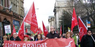 ICTU march against austerity – the EU has cut wages and living standards in Ireland massively plus forcing hundreds of thousands to leave the country