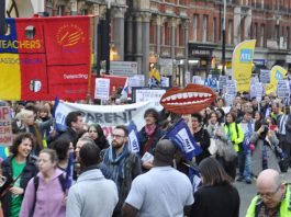 ATL and NUT banners on the 5,000-strong emergency ‘No Forced Academies’ demonstration in London on March 23rd