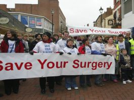 Demonstration in Rugby against GP surgery closures – 300 are threatened across England
