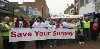 Demonstration in Rugby against GP surgery closures – 300 are threatened across England