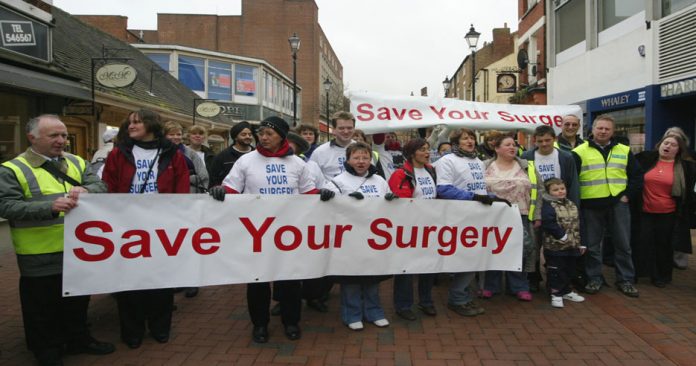 Demonstration in Rugby against GP surgery closures – 300 are threatened across England