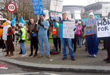 Enthusiastic junior doctors on the picket line during strike action at North Middlesex Hospital in north London