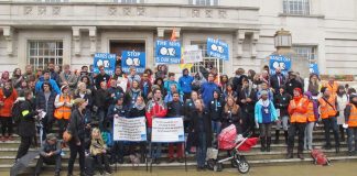 Mass rally of junior doctors and supporters outside Hackney Town Hall on the second day of their 48-hour strike