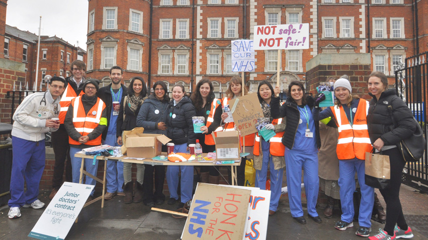 Junior doctors out in force on the picket line at Hammersmith Hospital in west London – they are escalating their strike against the Tories’ imposed contract