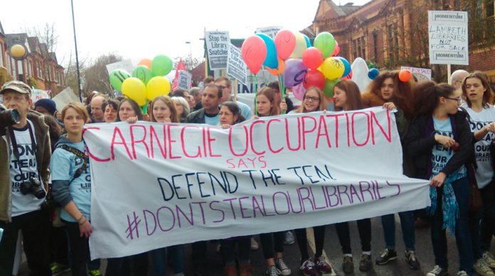 Over 1,500 supporters of the occupation of Carnegie Library marched through Brixton on Saturday demanding it be kept open