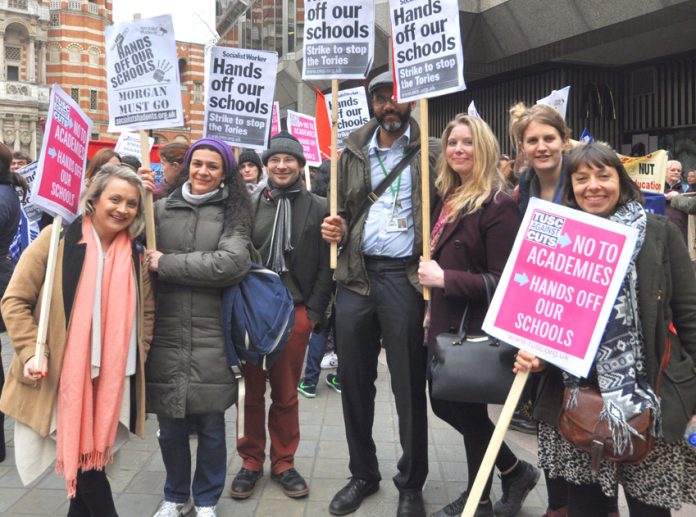 A group of Lambeth teachers on the emergency march against forced academies in central London on March 23rd