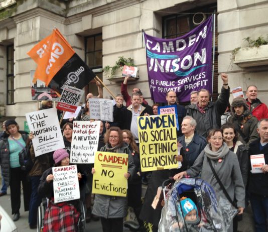 Local residents joined by trade unionists protested Monday night outside Camden Town Hall demanding ‘Kill the Housing Bill’