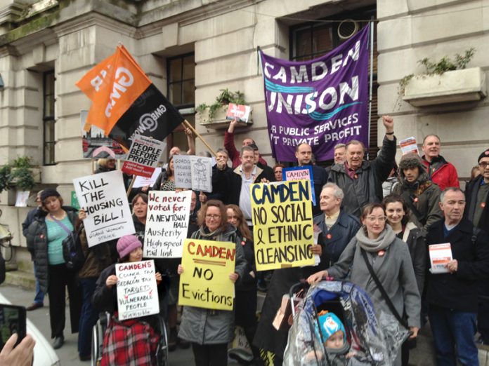 Local residents joined by trade unionists protested Monday night outside Camden Town Hall demanding ‘Kill the Housing Bill’