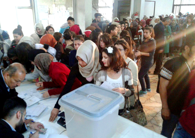 A big turnout of Damascus University students for the People’s Assembly elections on Wednesday