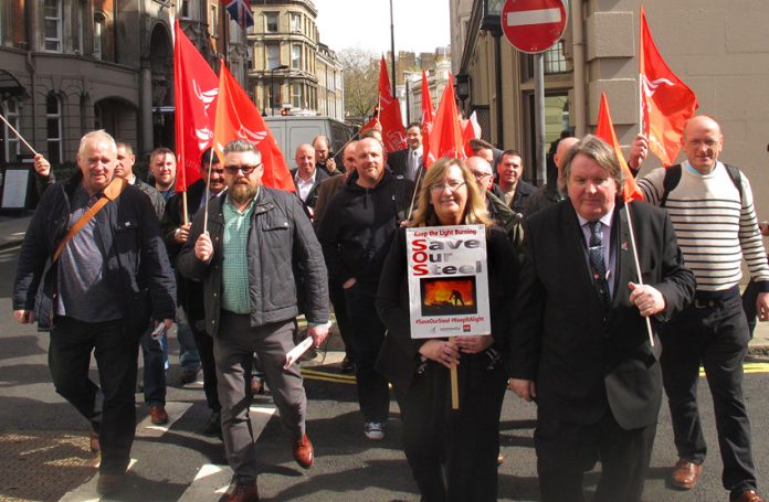 Last month Unite, Community and GMB reps marched to the TUC headquarters in central London to discuss the steel crisis