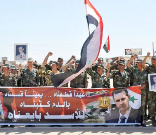 Syrian troops celebrate on the 70th anniversary of Evacuation Day
