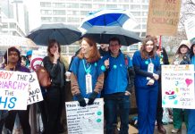 Junior doctors at St Thomas’ Hospital in central London during the first day of last month’s 48-hour strike