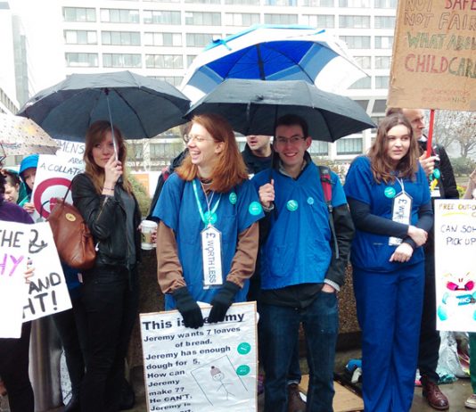 Junior doctors at St Thomas’ Hospital in central London during the first day of last month’s 48-hour strike