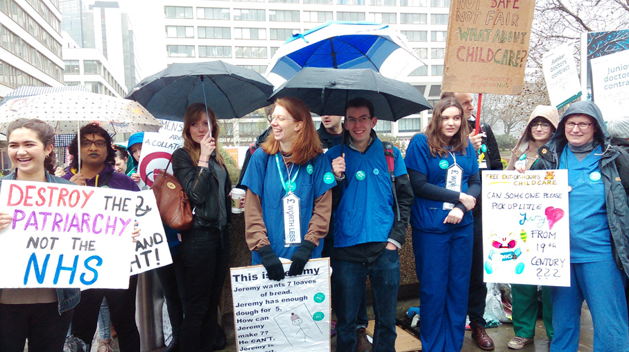 Junior doctors at St Thomas’ Hospital in central London during the first day of last month’s 48-hour strike