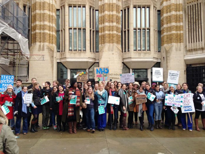 Junior doctors and nurses demonstrate outside the Department of Health against the imposed contracts and the ending of bursaries