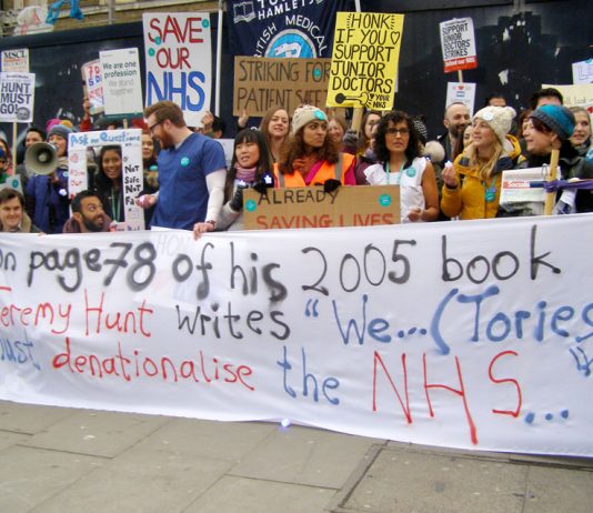 Junior doctors outside the Royal London Hospital in east London – they are standing up against Hunt’s imposed contract