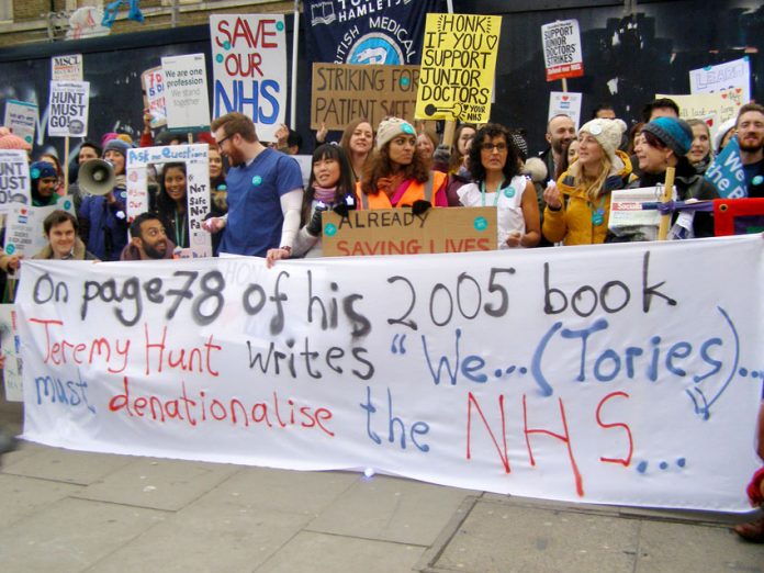 Junior doctors outside the Royal London Hospital in east London – they are standing up against Hunt’s imposed contract