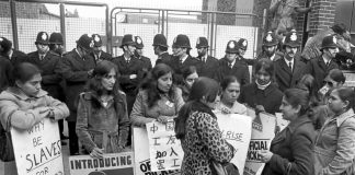 Strikers on the picket line at the Grunwicks mail order film processing plant in Willesden