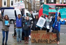 Junior doctors mass leaflet Liverpool Street Station during last month’s strike – they are now escalating their struggle