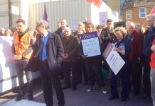 Unison leader PRENTIS with delegates from the Unison Health Conference joined the picket line at the Brighton General Hospital yesterday