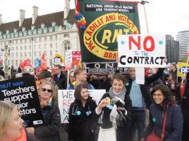 Striking junior doctors were joined by teachers and railway workers on Tuesday evening’s 10,000-strong demonstration