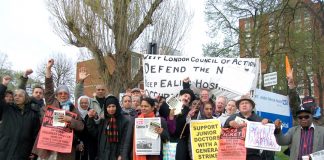 The mass picket at Ealing Hospital on Friday morning demanded that the closure of the Charlie Chaplin Children’s Ward be stopped