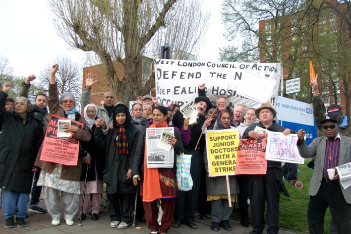 The mass picket at Ealing Hospital on Friday morning demanded that the closure of the Charlie Chaplin Children’s Ward be stopped