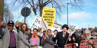The 50-strong picket of Ealing hospital yesterday morning was presented with a gift by junior doctor Dr SHERGILL