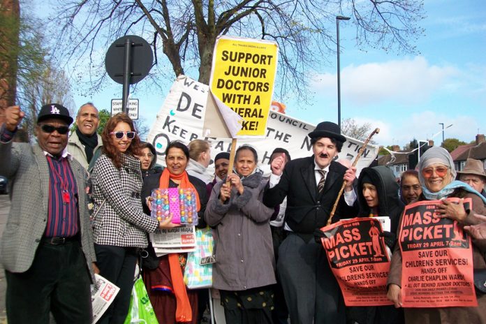 The 50-strong picket of Ealing hospital yesterday morning was presented with a gift by junior doctor Dr SHERGILL