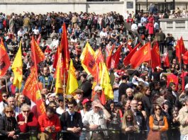 10,000-Strong May Day March Demands ‘Defend The NHS!’ A section of the rally in Trafalgar Square