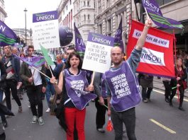 Unison public service workers on a TUC demonstration against government cuts