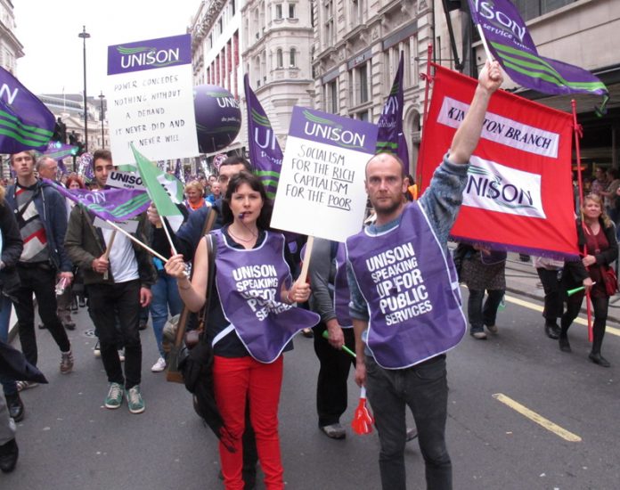 Unison public service workers on a TUC demonstration against government cuts