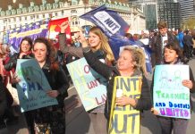 Teachers and junior doctors united in struggle marched through central London last month demanding ‘No privatisation of the NHS, No privatisation of education!’
