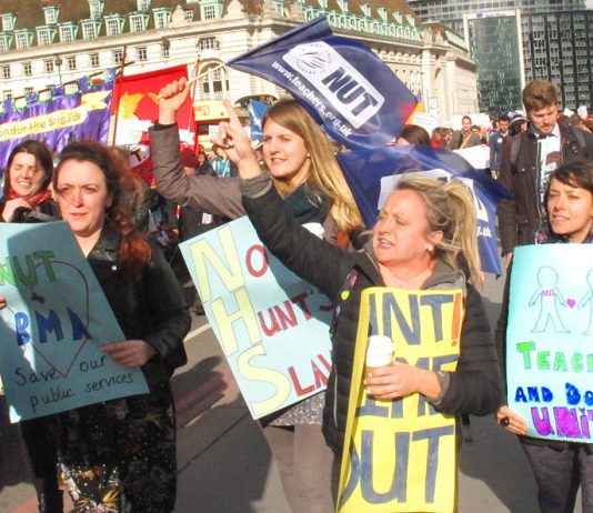 Teachers and junior doctors united in struggle marched through central London last month demanding ‘No privatisation of the NHS, No privatisation of education!’