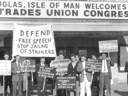 A protest outside the 1960 TUC congress in Douglas by supporters of the National Seamen’s Reform Movement
