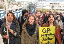 GPs taking part in a demonstration of junior doctors
