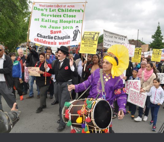 Saturday’s 200-strong West London Council of Action march to stop the closure of Ealing Hospital Children’s Services arrives at the hospital