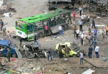 Devastation after a terrorist bomb blew up at a bus station in Jableh, killing at least 73 and wounding many others