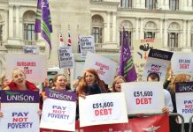 Student nurses and midwives outside the Department of Health demanding that their bursaries are restored