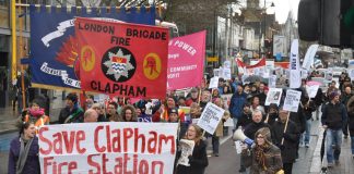 Demonstration in Lambeth in March 2013 against the closure of Clapham Fire Station