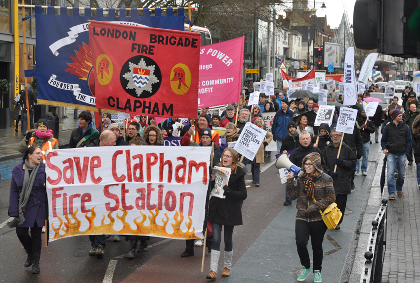 Demonstration in Lambeth in March 2013 against the closure of Clapham Fire Station