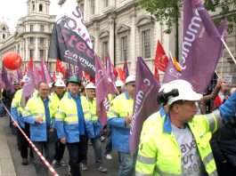 Steel workers on the march to Parliament on Wednesday