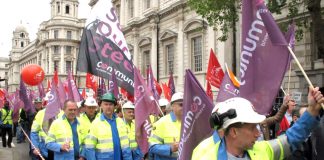 Steel workers on the march to Parliament on Wednesday